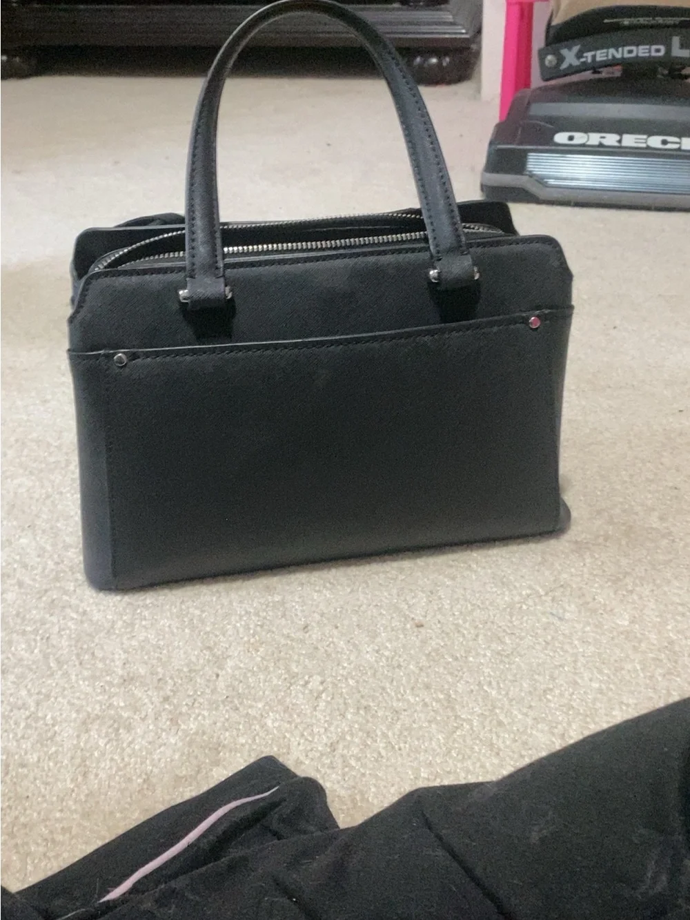 Michael Kors Black Leather Satchel with Patterned Twilly